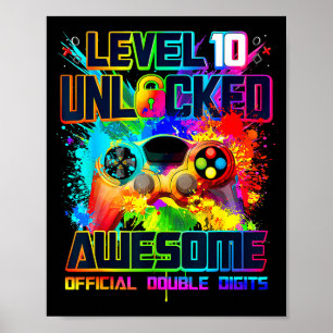 Level 10 Unlocked Awesome Gaming Birthday Boy 10th Poster