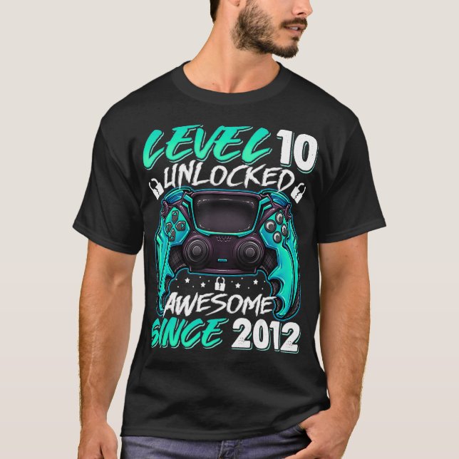 Level 10 Unlocked Awesome Since 2012 10th Birthday T-Shirt (Front)