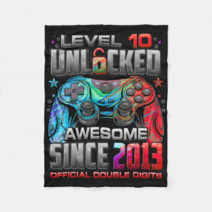 Level 10 Unlocked Awesome Since 2013 10th Birthday Fleece Blanket