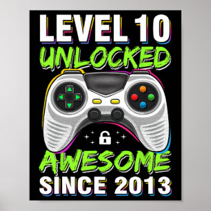 Level 10 Unlocked Awesome Since 2013 10th Birthday Poster