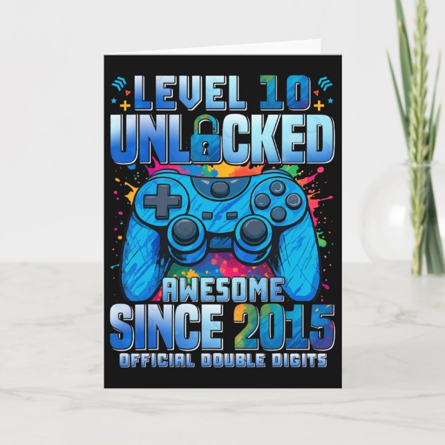 Level 10 Unlocked Awesome Since 2015 10th Birthday Card (Front)