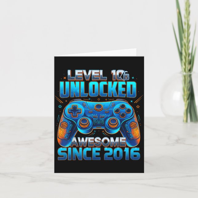 Level 10 Unlocked Awesome Since 2016 10th Birthday Card (Front)