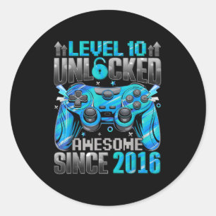 Level 10 Unlocked Awesome Since 2016 10th Birthday Classic Round Sticker