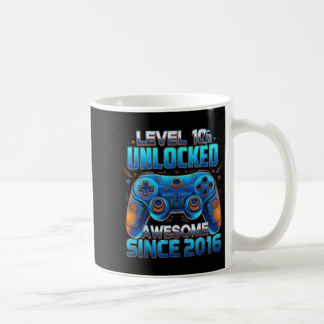 Level 10 Unlocked Awesome Since 2016 10th Birthday Coffee Mug (Right)