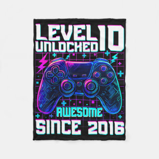 Level 10 Unlocked Awesome Since 2016 10th Birthday Fleece Blanket
