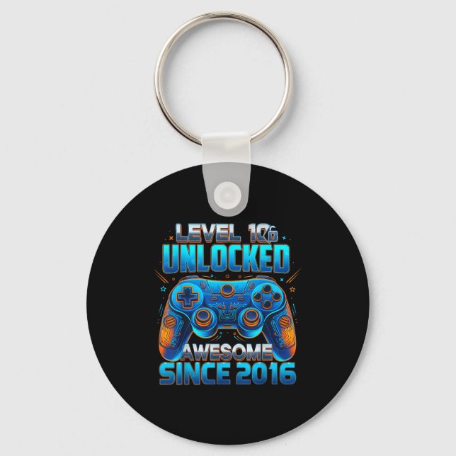 Level 10 Unlocked Awesome Since 2016 10th Birthday Keychain (Front)