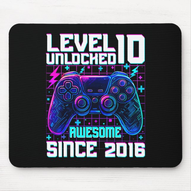 Level 10 Unlocked Awesome Since 2016 10th Birthday Mouse Pad (Front)