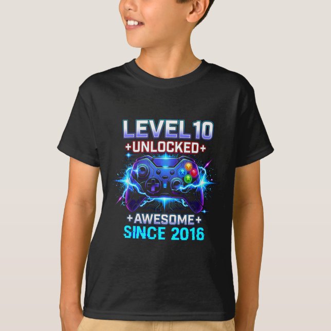 Level 10 Unlocked Awesome Since 2016 10th Birthday T-Shirt (Front)