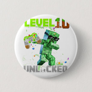 Level 10 Unlocked - Birthday Boy Pixel Gamer 10th  Button