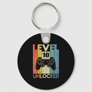 Level 10 Unlocked Funny Video Gamer 10th Birthday  Keychain
