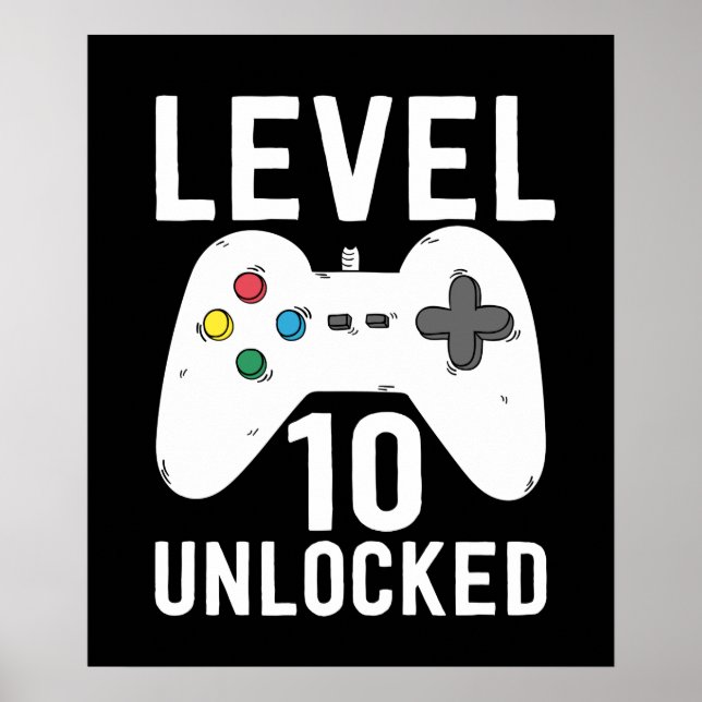 Level 10 Unlocked Funny Video Gamer 10th Birthday Poster (Front)
