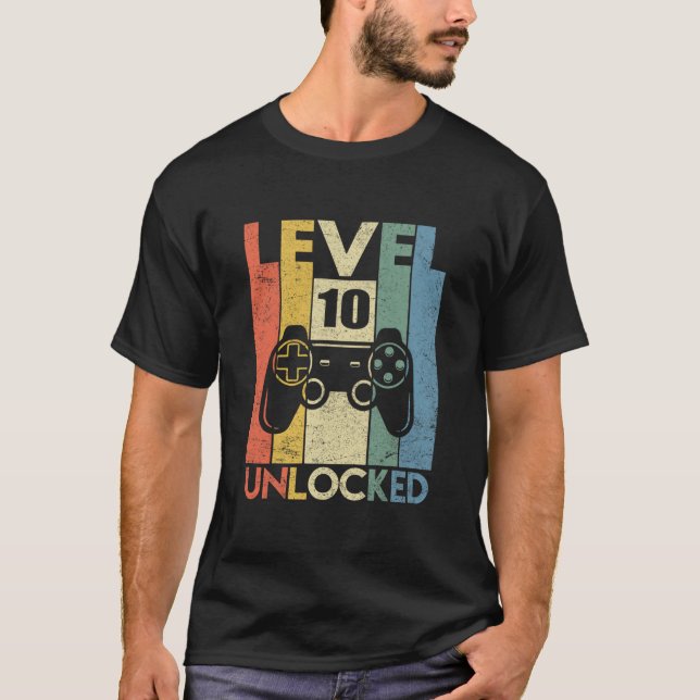 Level 10 Unlocked Funny Video Gamer 10th Birthday  T-Shirt (Front)
