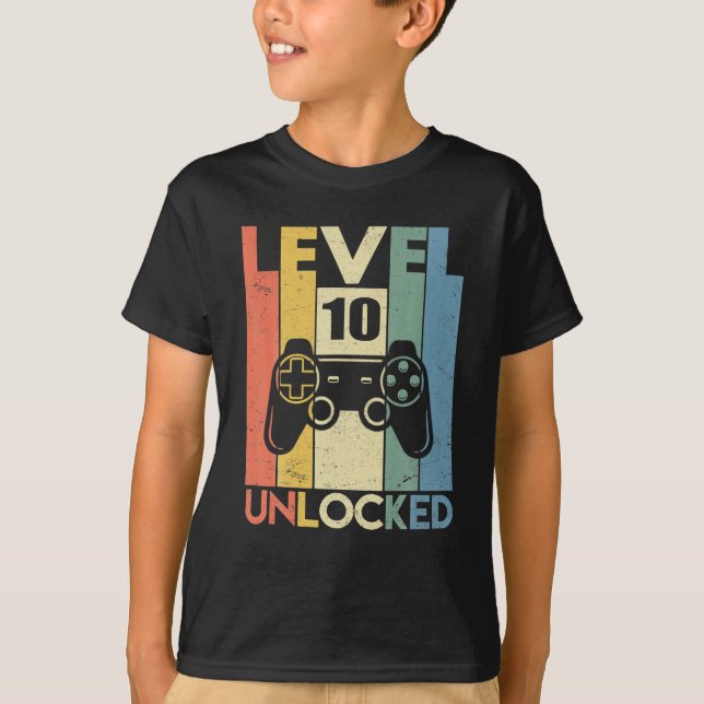 Level 10 Unlocked Funny Video Gamer 10th Birthday T-Shirt (Front)