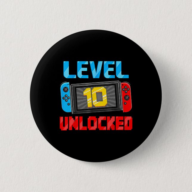 Level 10 Unlocked Gamer 10th Birthday Gift Video G Button (Front)