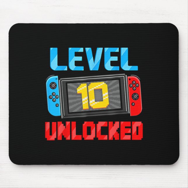 Level 10 Unlocked Gamer 10th Birthday Gift Video G Mouse Pad (Front)