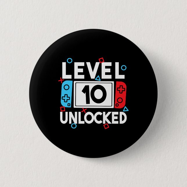 Level 10 Unlocked Gamer 10th Birthday Video Game B Button (Front)