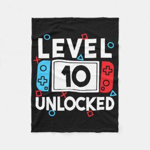 Level 10 Unlocked Gamer 10th Birthday Video Game B Fleece Blanket