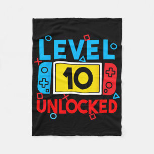 Level 10 Unlocked Gamer 10th Birthday Video Game B Fleece Blanket