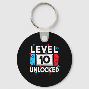 Level 10 Unlocked Gamer 10th Birthday Video Game B Keychain