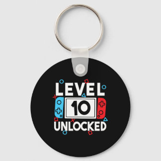Level 10 Unlocked Gamer 10th Birthday Video Game B Keychain