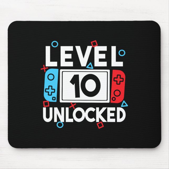 Level 10 Unlocked Gamer 10th Birthday Video Game B Mouse Pad (Front)