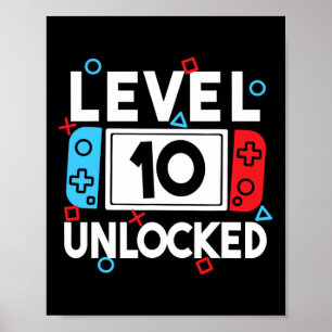 Level 10 Unlocked Gamer 10th Birthday Video Game B Poster