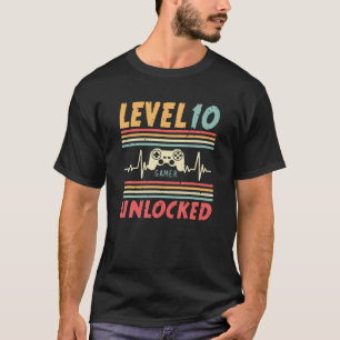 Level 10 Unlocked Gamer Heartbeat Video Game 10Th T-Shirt