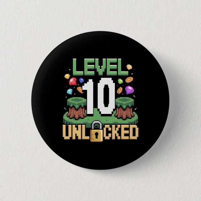 Level 10 Unlocked Games 10th Birthday Gamer Boys 1 Button (Front)
