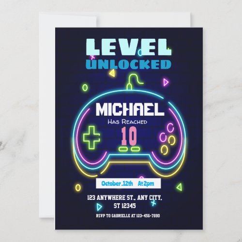 Level 10 Unlocked Gaming Birthday Invitation