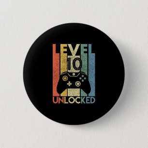 Level 10 Unlocked Shirt Funny Video Gamer 10th Bir Button