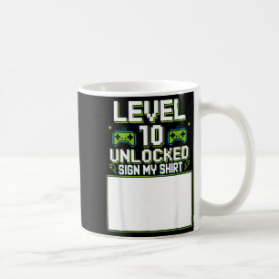 Level 10 unlocked sign shirt 10th birthday gamer coffee mug