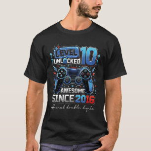 Level 10 Unlocked Since 2016 Gamer Birthday Video T-Shirt