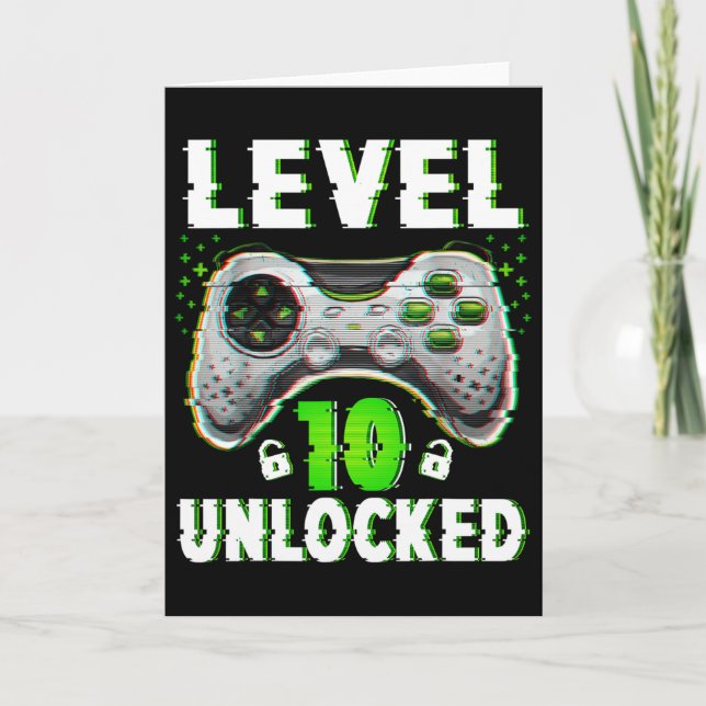 Level 10 Unlocked Video Game 10 Years Old Boy 10th Card (Front)
