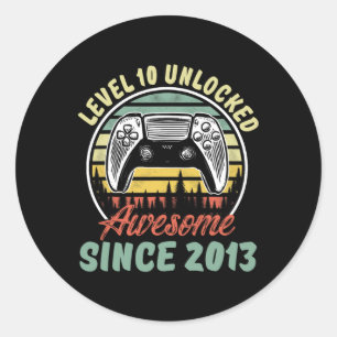 Level 10 Unlocked Video Game 10 Years Old Boy 10th Classic Round Sticker