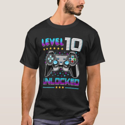 Level 10 Unlocked Video Game 10Th Birthday 10 Year T_Shirt