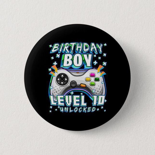 Level 10 Unlocked Video Game 10th Birthday Gamer B Button (Front)