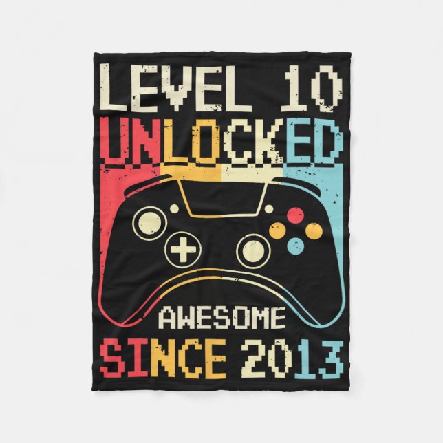 Level 10 Unlocked Video Game 10th Birthday Gamer B Fleece Blanket (Front)