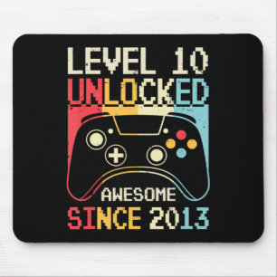 Level 10 Unlocked Video Game 10th Birthday Gamer B Mouse Pad
