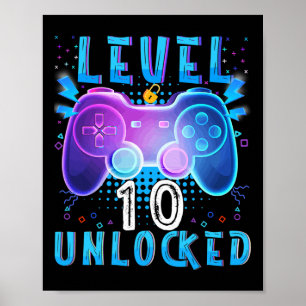 Level 10 Unlocked Video Game 10th Birthday Gamer B Poster