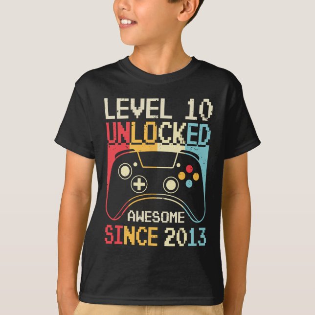 Level 10 Unlocked Video Game 10th Birthday Gamer B T-Shirt (Front)