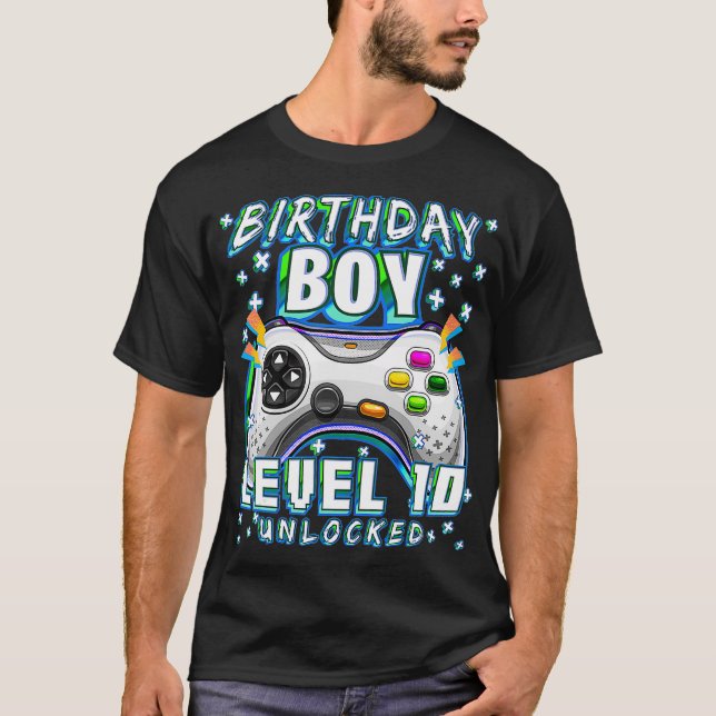 Level 10 Unlocked Video Game 10th Birthday Gamer B T-Shirt (Front)