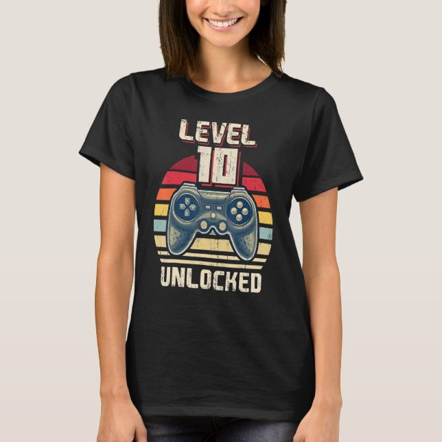 Level 10 Unlocked Video Game 10th Birthday Gamer B T-Shirt (Front)