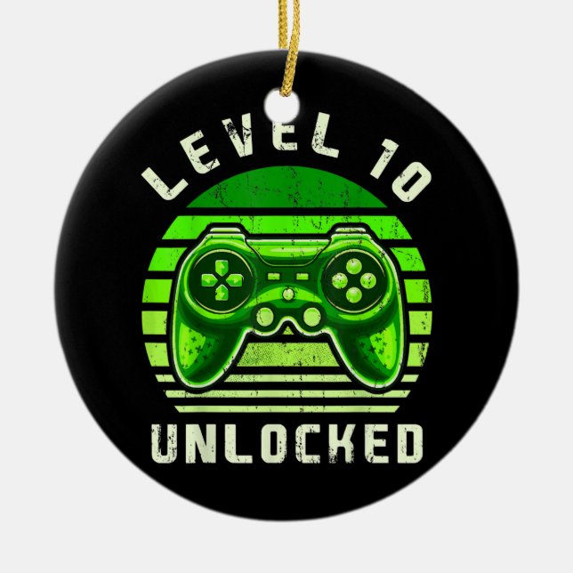 Level 10 Unlocked Video Game 10th Birthday Gamer Ceramic Ornament (Front)