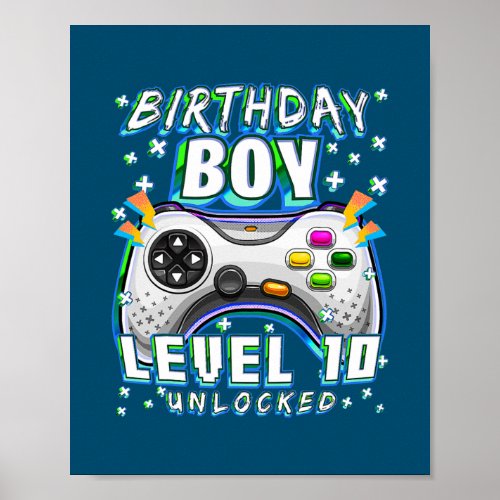 Level 10 Unlocked Video Game 10th Birthday Gamer Poster