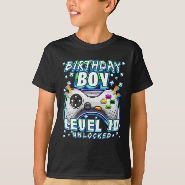 Level 10 Unlocked Video Game 10th Birthday Gamer T-Shirt (Front)