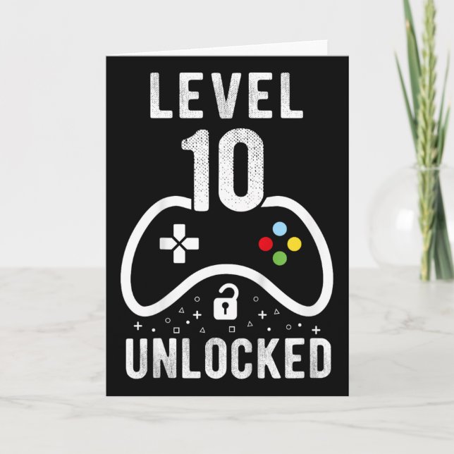 Level 10 Unlocked Video Game 10th Birthday Gift 1  Card (Front)