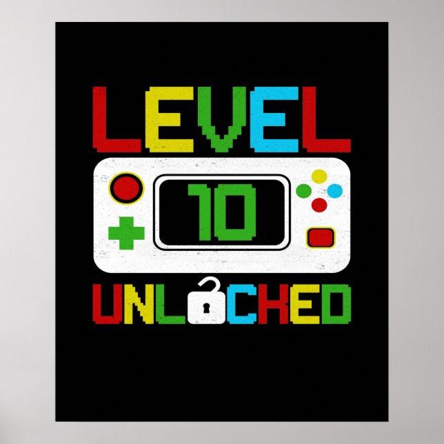 Level 10 Unlocked Video Game 10th Birthday Gift Poster (Front)