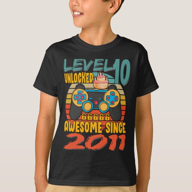 Level 10 Unlocked Video Gamer 10 Years Old  T-Shirt (Front)