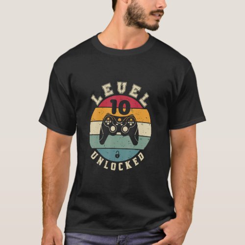 Level 10 Unlocked  Video Gamer Birthday Vintage  T_Shirt