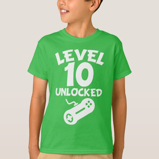 Level 10 Unlocked Video Games 10th Birthday T-Shirt (Front)